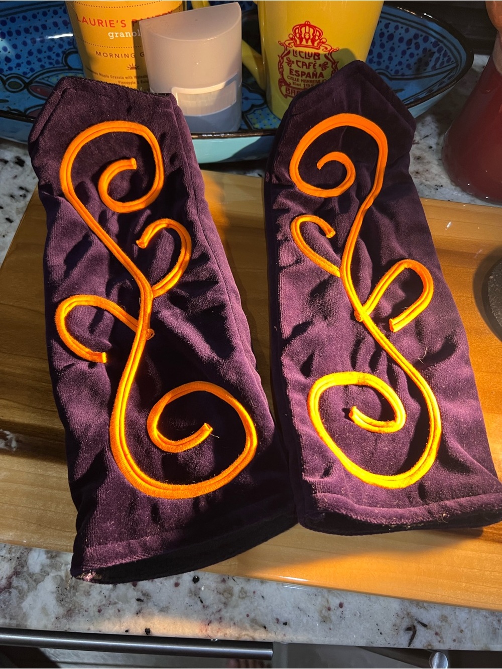 Custom Made Purple Velvet Arm Warmers with Orange Embroidery HARD to Find